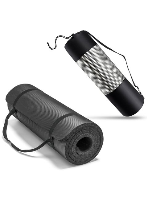 NBR مرتبة تمارين اليوجا مع حقيبة وحزام حمل بسمك 10 مم×طول 183سم×عرض 61سم، أسود