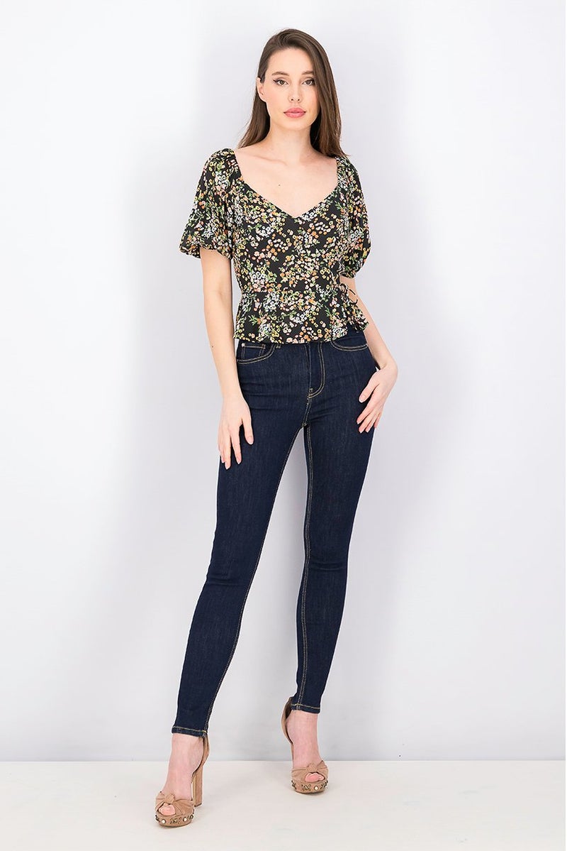 Miss Selfridge Women Floral Puff Sleeves Top, Black Combo - Image 4