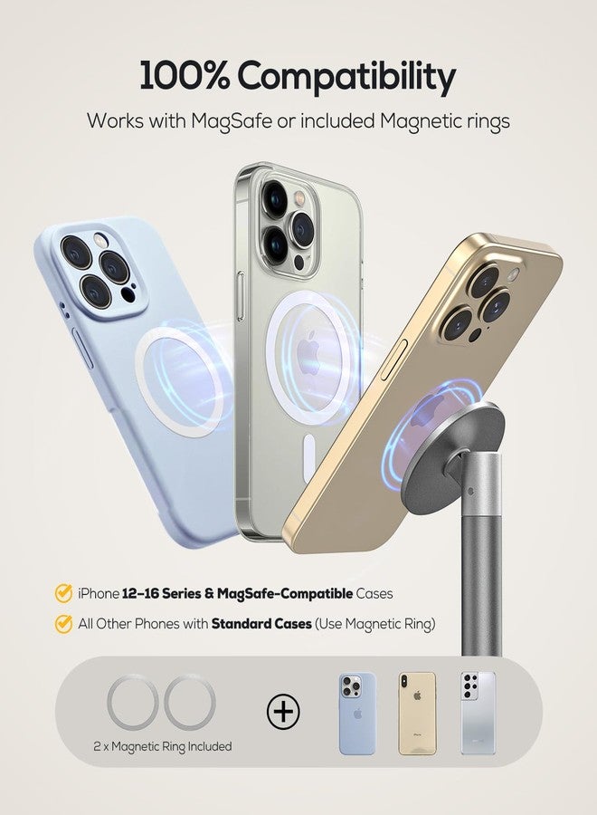 Nulaxy Magnetic Full Aluminum Cell Phone Stand for MagSafe with Metal Ring, 360 Rotating Phone Stand for Desk, Office Desk Accessories, Adjustable Phone Holder Compatible with All Phones, Gray - Image 5