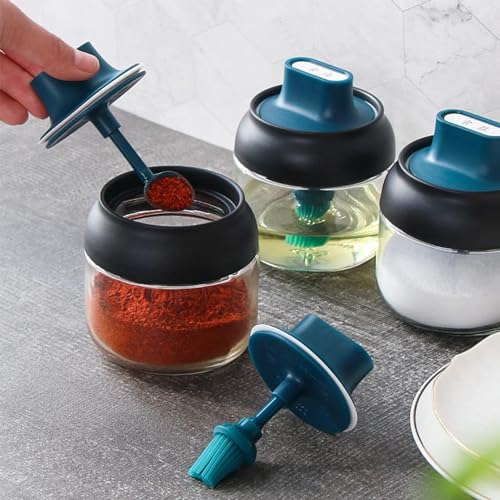 Mockery 1Piece Spice Jars Container with Spoon for Kitchen, Salt Jar with Spoon,Glass Sugar Seasoning Pot,Kitchen Organizer, 350ml (Green) - Image 2