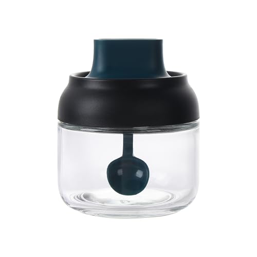 Mockery 1Piece Spice Jars Container with Spoon for Kitchen, Salt Jar with Spoon,Glass Sugar Seasoning Pot,Kitchen Organizer, 350ml (Green) - Image 1