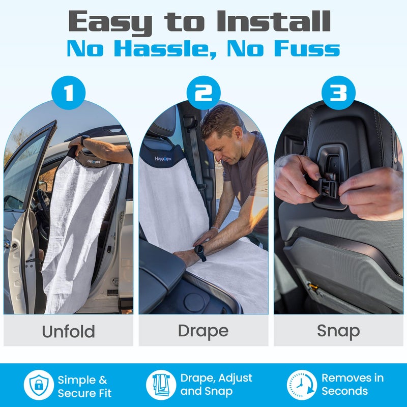 HAPPEGEAR Happeseat Waterproof Car Seat Cover & Protector â€“ Universal Fit Car Seat Towel Cover â€“ Non-Slip Backing, Easy Install & Storage, Machine Washable, Fits Front & Back, Silver - Image 5