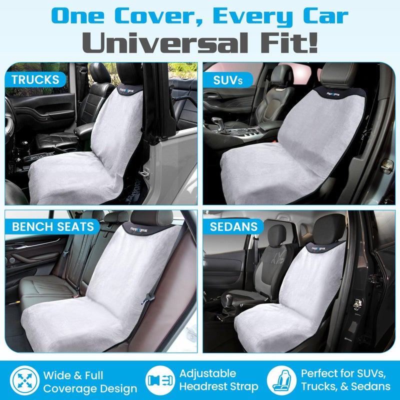 HAPPEGEAR Happeseat Waterproof Car Seat Cover & Protector â€“ Universal Fit Car Seat Towel Cover â€“ Non-Slip Backing, Easy Install & Storage, Machine Washable, Fits Front & Back, Silver - Image 4