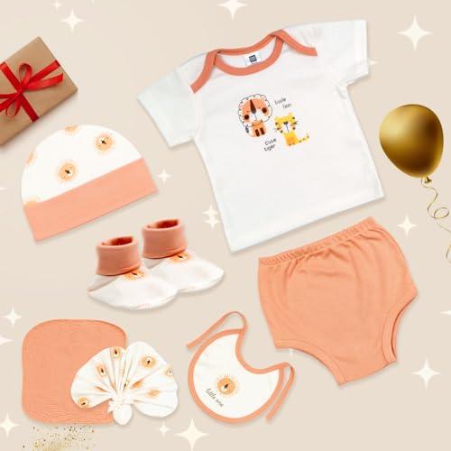 Mee Mee New Born Baby Gift Set | Soft Cotton Clothing Essentials for Infants/Baby Girls, Boys | Baby Shower Clothing Hamper (7 Pieces, Orange)| Ideal Gift for New Born Baby - Image 3