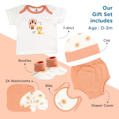 Mee Mee New Born Baby Gift Set | Soft Cotton Clothing Essentials for Infants/Baby Girls, Boys | Baby Shower Clothing Hamper (7 Pieces, Orange)| Ideal Gift for New Born Baby - Image 4
