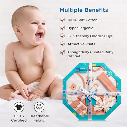 Mee Mee New Born Baby Gift Set | Soft Cotton Clothing Essentials for Infants/Baby Girls, Boys | Baby Shower Clothing Hamper (7 Pieces, Orange)| Ideal Gift for New Born Baby - Image 5
