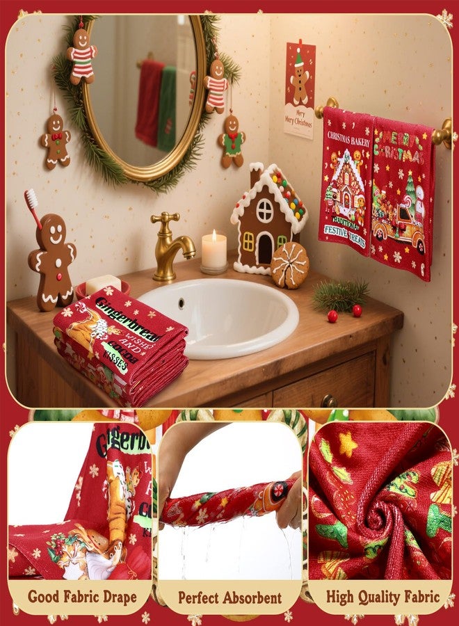 FuWeave مجموعة ستارة دش عيد الميلاد 8 قطع من فويف مع ديكور حمام سانتا شجرة عيد الميلاد مناشف يد رجل الزنجبيل غطاء مرحاض رجل الثلج سجادات حمام ستارة دش عيد الميلاد مع خطافات - Image 4