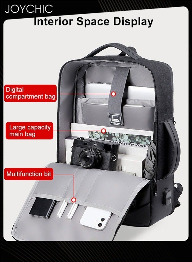 Joychic حقيبة ظهر سفر للكمبيوتر المحمول للأعمال مضادة للسرقة رفيعة ومتينة مع منفذ شحن USB مقاومة للماء حقيبة مدرسية جامعية للرجال تناسب 15.6 إنش باللون الأسود - Image 2