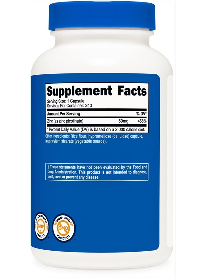 Nutricost - بيكولينات الزنك 50 مجم، 240 كبسولة نباتية - خالية من الجلوتين وغير معدلة وراثيًا (240 كبسولة) - Image 1