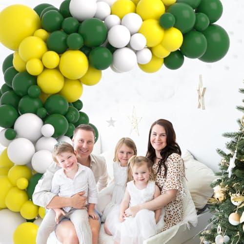 Cunnikku Retro Green Yellow White Balloon Garland Arch Kit 122pcs Dark Green Yellow White Balloons for Birthday Wedding Graduation Baby Shower Anniversart Forest Jungle Tractor Soccer Party Decorations - Image 5