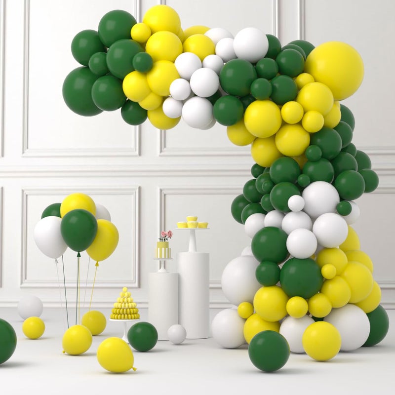 Cunnikku Retro Green Yellow White Balloon Garland Arch Kit 122pcs Dark Green Yellow White Balloons for Birthday Wedding Graduation Baby Shower Anniversart Forest Jungle Tractor Soccer Party Decorations - Image 3