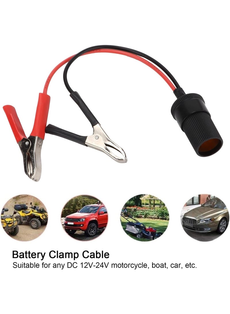 12V-24V Car Battery Clamp to Cigarette Lighter Socket Cable - Insulated Extension Jumper Cord - Heavy Duty Battery Terminal Connector for Portable Devices - Image 2