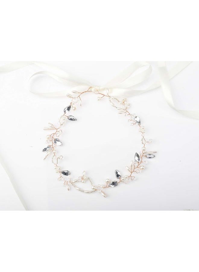 Kercisbeauty Wedding Bridal Headband with Pearl Crystal Headpiece for Women Girls Prom Headpiece Vintage Boho Tiara Bridesmaid Hair Accessories (Rose Gold) - Image 5