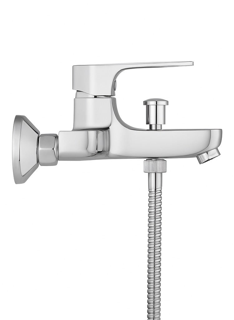 GS Rubinetterie Wall Mounted Single Lever Bath Shower Mixer With Hand Shower Set Chrome - 2460C - Image 4