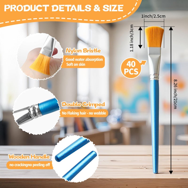 Menintog 40 Pcs Flat Paint Brushes,1 Inch Craft Paint Brushes, Large Acrylic Paint Brush for Watercolor, Oil Painting, Acrylic,Big Paint Brush for Oil Paint and Body Painting Crafts, Rock Painting (40 Pcs) - Image 3