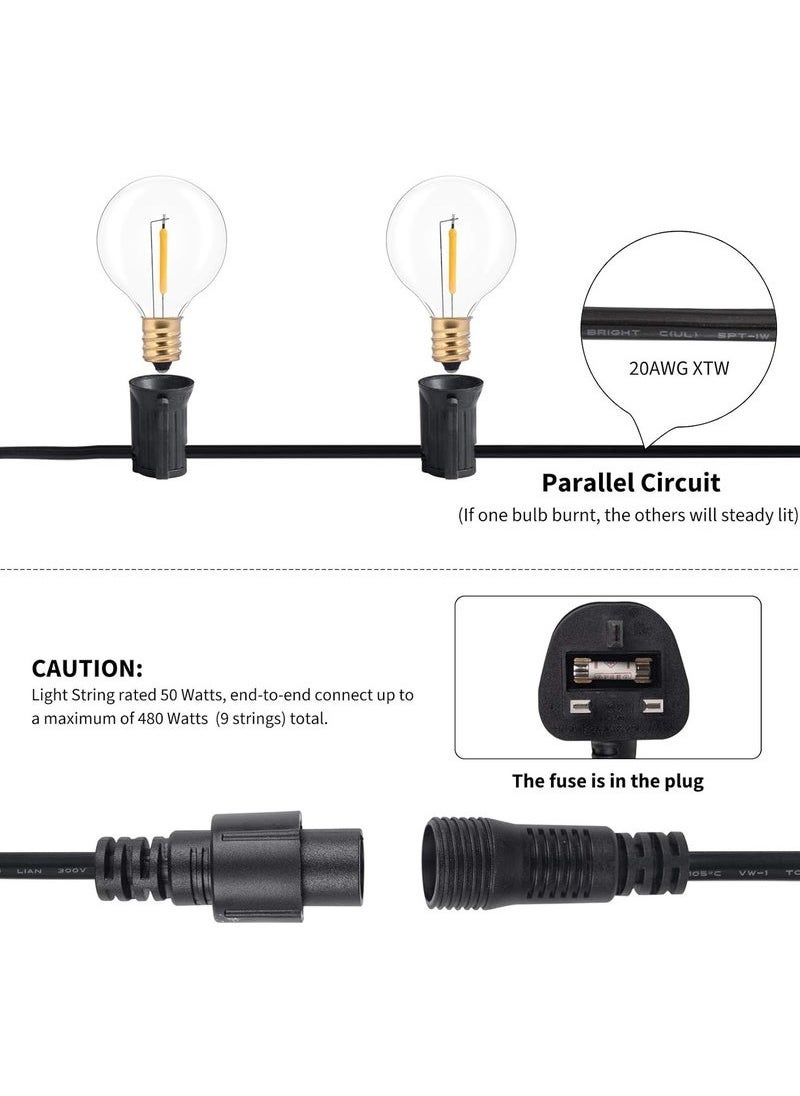 Furtey LED Outdoor String Lights Patio Lights with 20 LED Shatterproof Bulbs16.2 M 53 Feet Weatherproof Commercial Hanging Lights Backyard Decor 2700K/4000K/5000K Black  - Image 5