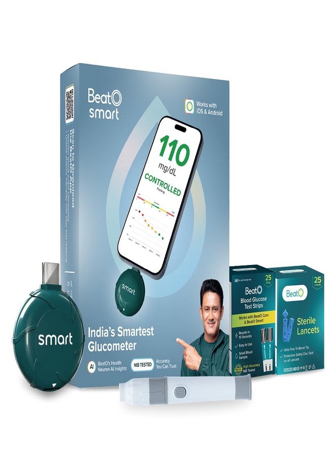 BeatO Smart AI-Powered Glucometer for iOS & Android | USB-C compatible with 25 Strips & 25 Lancets | CDSCO Approved Lab-Grade Accuracy | ISO Certified | Auto-Sync & Health Insight - Image 1