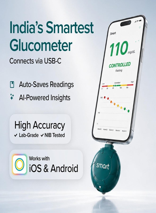 BeatO Smart AI-Powered Glucometer for iOS & Android | USB-C compatible with 25 Strips & 25 Lancets | CDSCO Approved Lab-Grade Accuracy | ISO Certified | Auto-Sync & Health Insight - Image 2