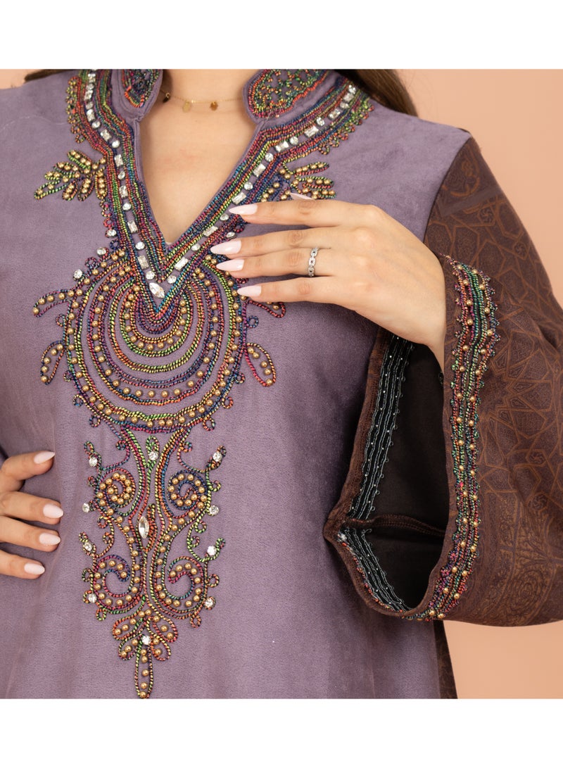 IKKXA Luxury Colorful Embroidery Wide Sleeves Solid Jalabiya - Image 2