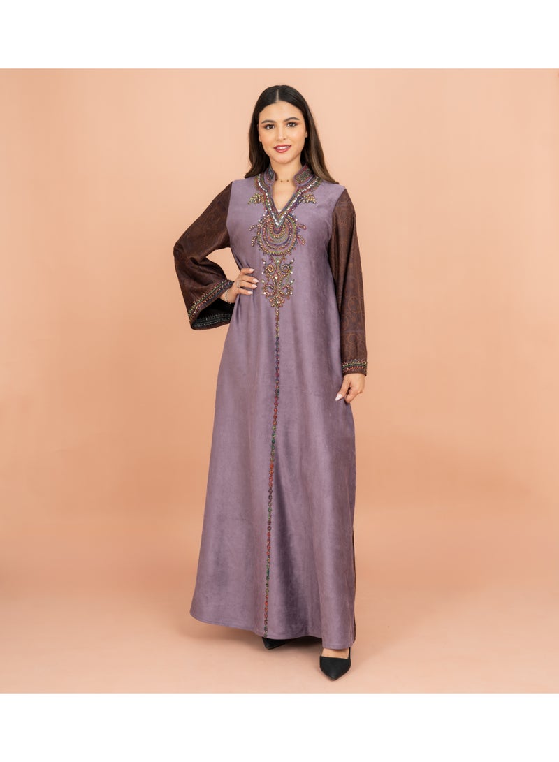 IKKXA Luxury Colorful Embroidery Wide Sleeves Solid Jalabiya - Image 1