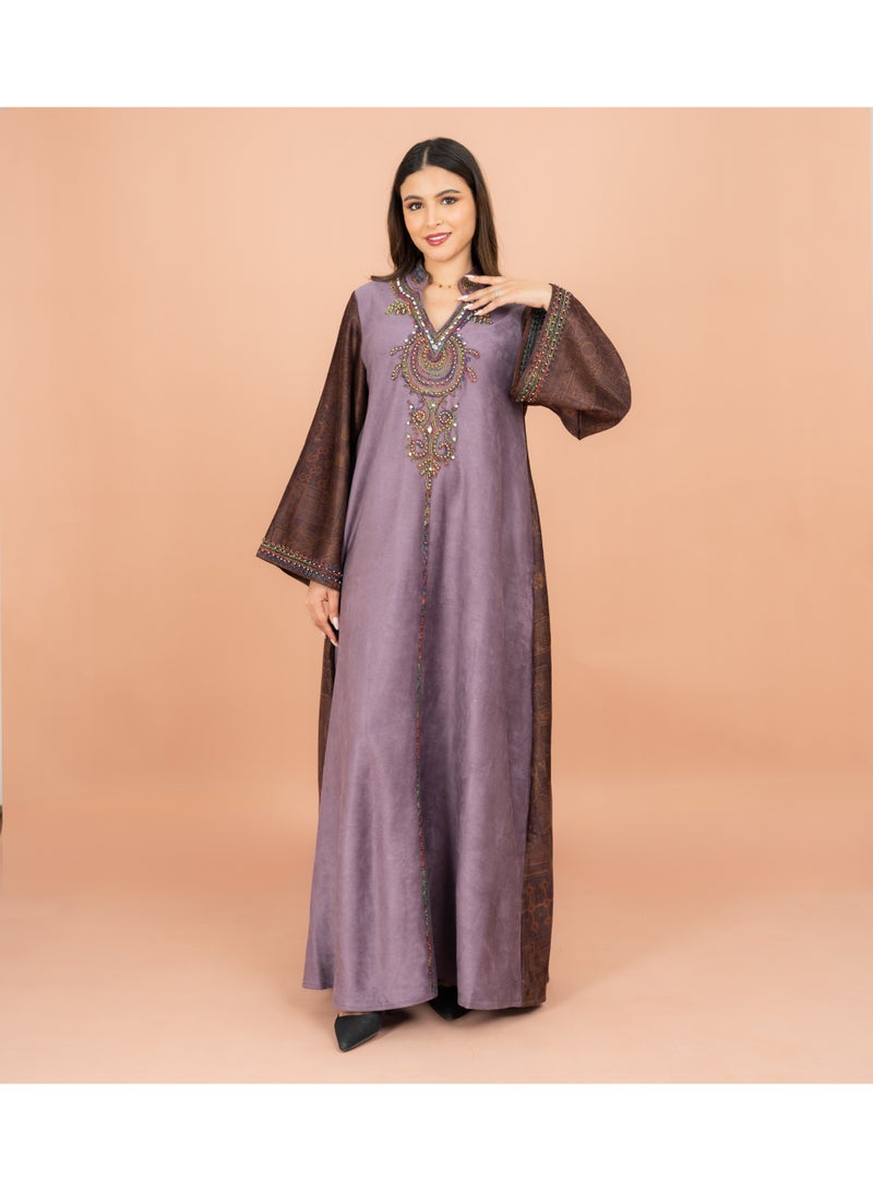IKKXA Luxury Colorful Embroidery Wide Sleeves Solid Jalabiya - Image 5