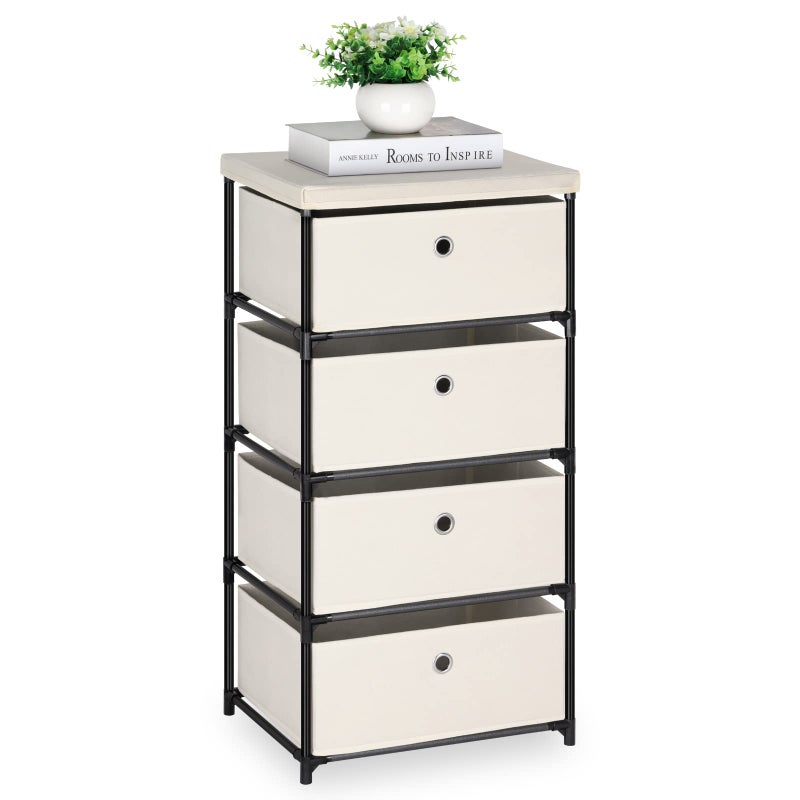 HAITRAL Fabric Storage Chest Drawer Clothes Organizer 4 Drawers Storage Organizer Unit for Closet Easy Assembly Closet Dresser for Dorm Bedroom Hallway Storage Bins White