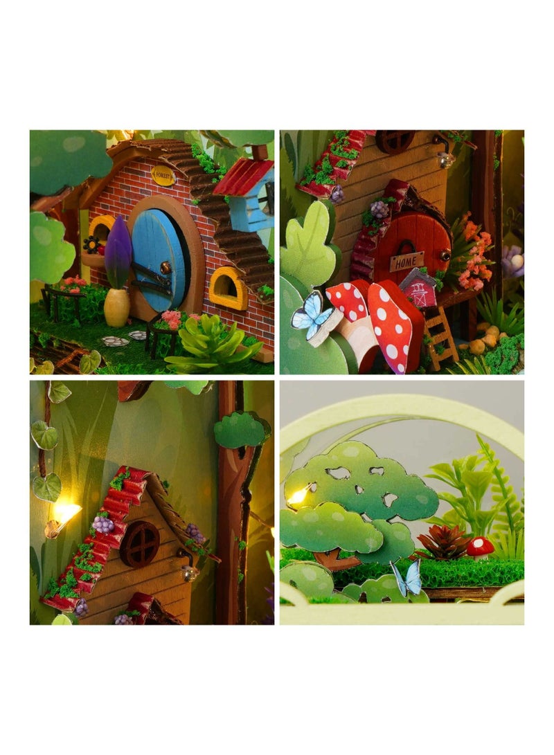 SYOSI DIY Book Nook Kit with Wood Bookend, Booknook Bookshelf Insert Kit Bookshelf Insert DIY Miniature Kit Booknook Bookshelf DIY Kit for Adult, Gift for Birthday Halloween, Firefly Forest - Image 5