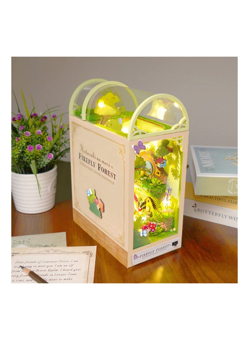 SYOSI DIY Book Nook Kit with Wood Bookend, Booknook Bookshelf Insert Kit Bookshelf Insert DIY Miniature Kit Booknook Bookshelf DIY Kit for Adult, Gift for Birthday Halloween, Firefly Forest - Image 2