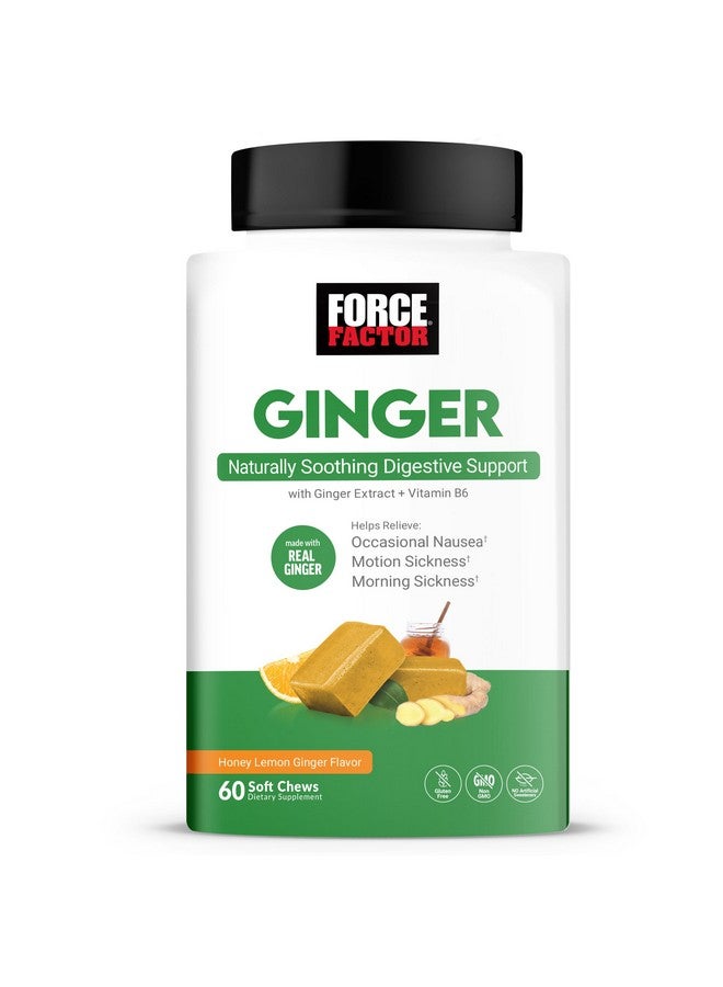 FORCE FACTOR حلوى الزنجبيل لتخفيف الغثيان، دوار الحركة، وغثيان الصباح، مكمل الزنجبيل مع فيتامين B6 لدعم الهضم، غير معدّل وراثياً، بنكهة العسل والليمون والزنجبيل، 60 حلوى لينة - Image 1