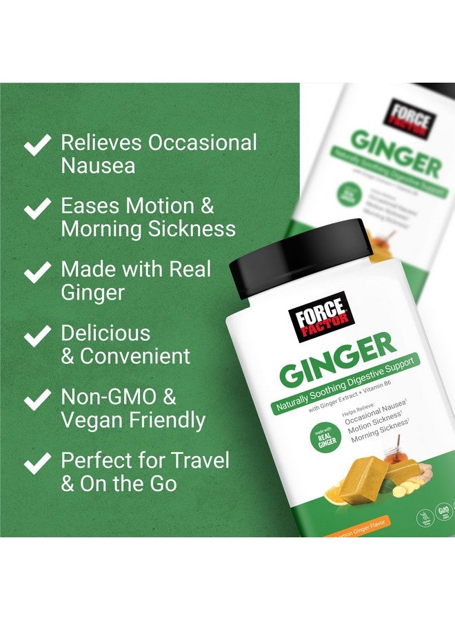 FORCE FACTOR حلوى الزنجبيل لتخفيف الغثيان، دوار الحركة، وغثيان الصباح، مكمل الزنجبيل مع فيتامين B6 لدعم الهضم، غير معدّل وراثياً، بنكهة العسل والليمون والزنجبيل، 60 حلوى لينة - Image 2