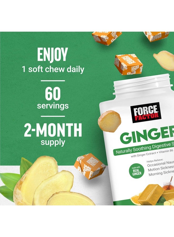 FORCE FACTOR حلوى الزنجبيل لتخفيف الغثيان، دوار الحركة، وغثيان الصباح، مكمل الزنجبيل مع فيتامين B6 لدعم الهضم، غير معدّل وراثياً، بنكهة العسل والليمون والزنجبيل، 60 حلوى لينة - Image 4