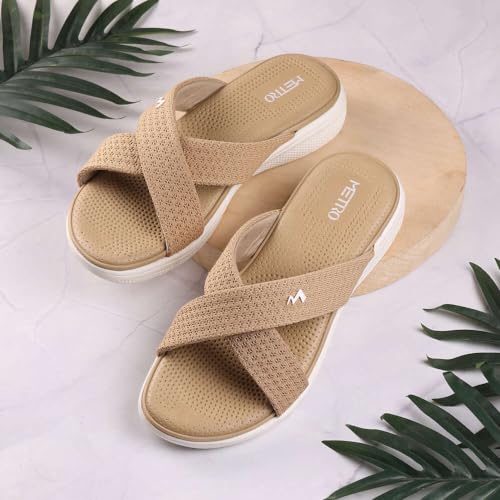 Metro Women Beige Cross Strap Comfort Sandal UK/7 EU/40 (41-249) - Image 2