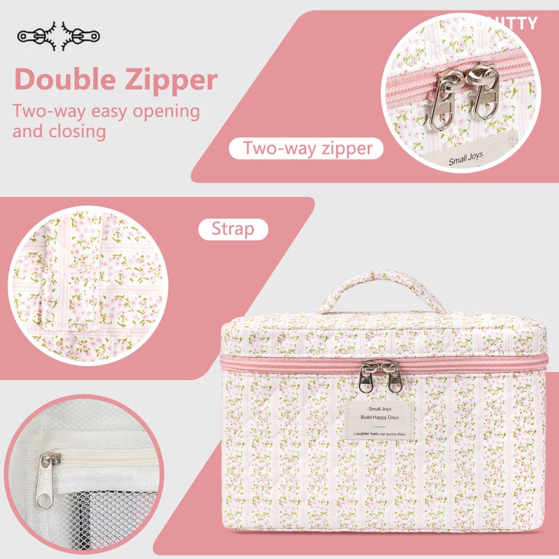 honitty Makeup Bag,Quilted Cosmetic Bags,Large Floral Make Up Organize bag,Makeup Bag Set for Women,Flower Travel Toiletry Bag - Image 4