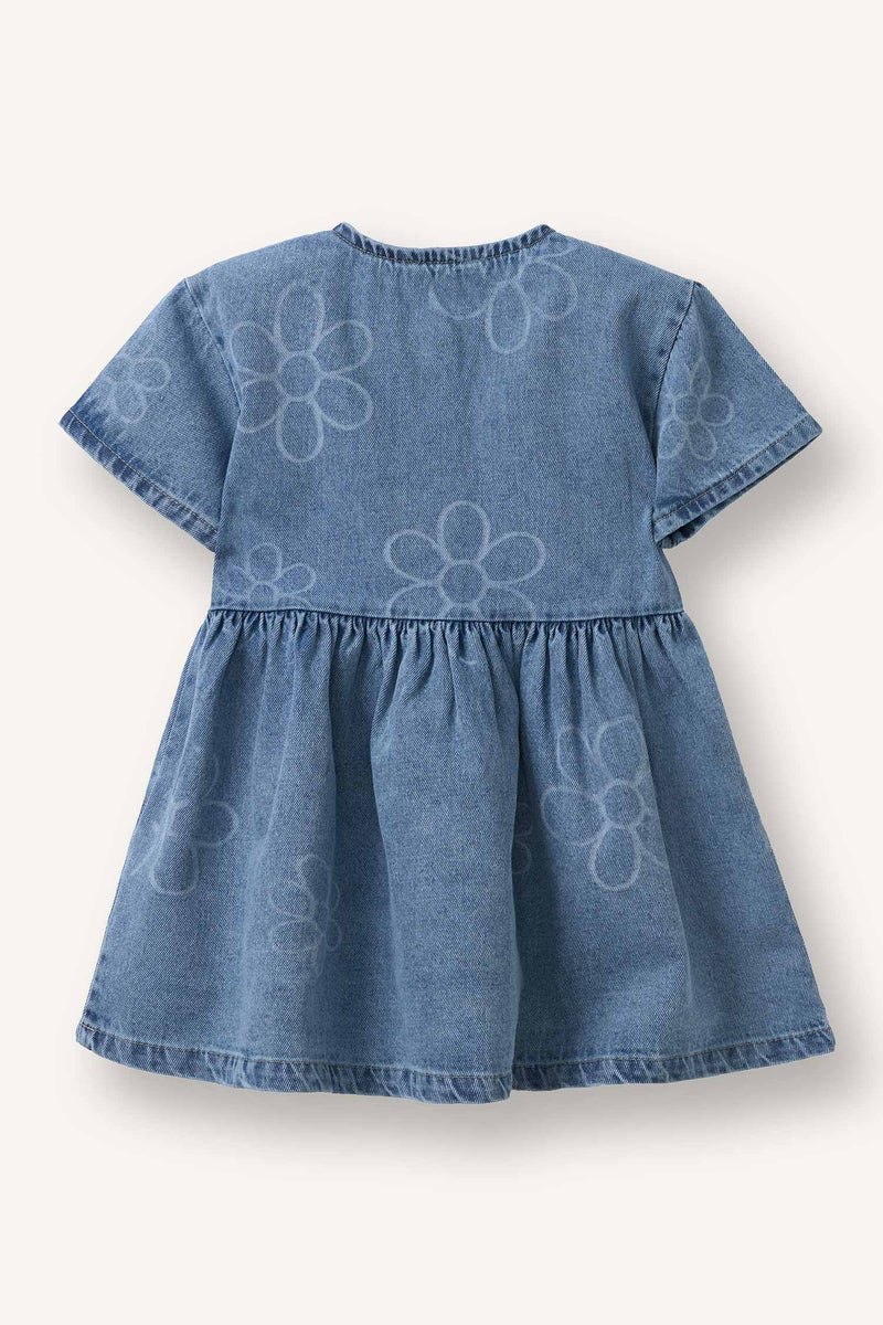 ديفاكتو فستان بناتي قطن قصة مريحة نص كم بياقة بأزرار - Image 3