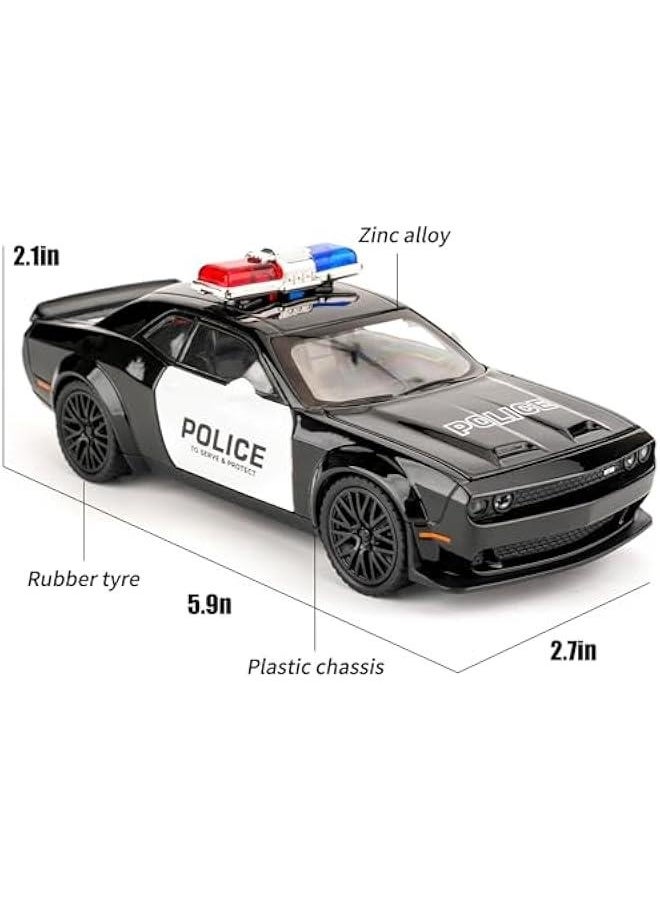 Generic - Dodge Challenger Hellcat Police Car Model Car, Zinc Alloy Pull Back Toy Car with Sound and Light for Kids Boy Girl Gift - Image 1