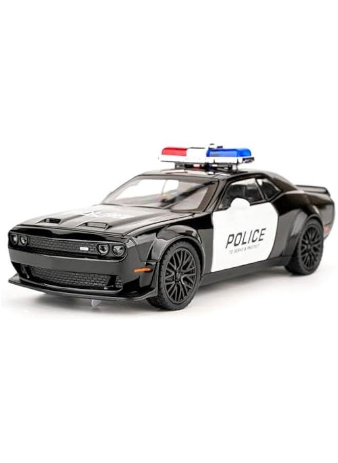 Generic - Dodge Challenger Hellcat Police Car Model Car, Zinc Alloy Pull Back Toy Car with Sound and Light for Kids Boy Girl Gift - Image 1