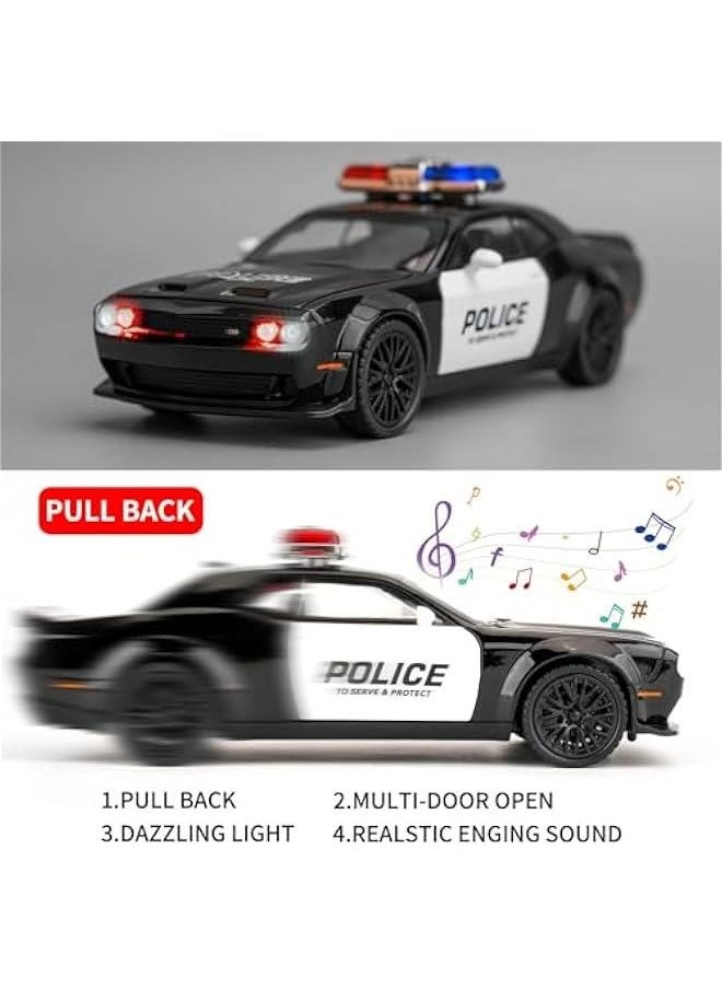 Generic - Dodge Challenger Hellcat Police Car Model Car, Zinc Alloy Pull Back Toy Car with Sound and Light for Kids Boy Girl Gift - Image 1
