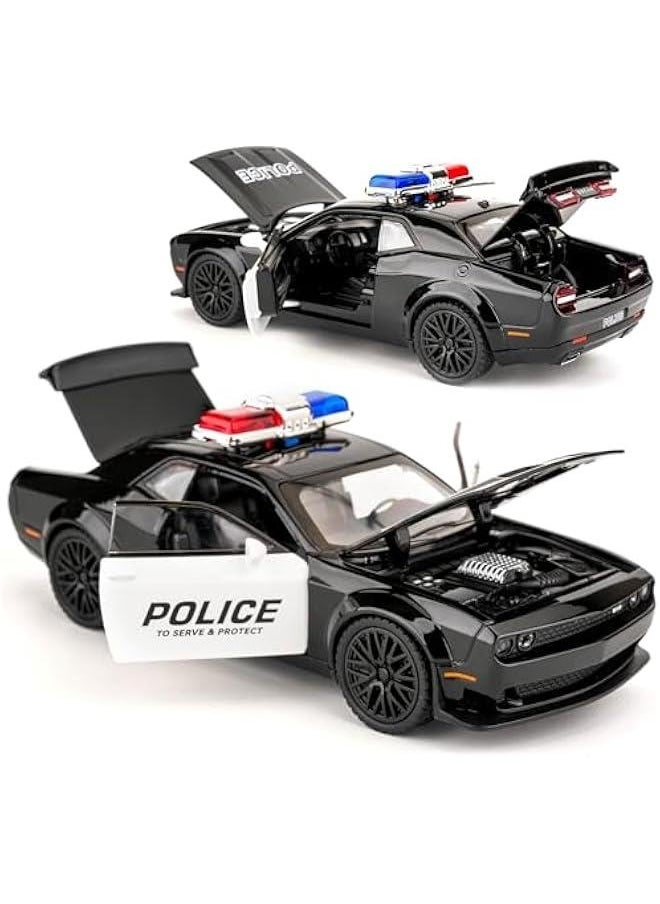 Generic - Dodge Challenger Hellcat Police Car Model Car, Zinc Alloy Pull Back Toy Car with Sound and Light for Kids Boy Girl Gift - Image 1