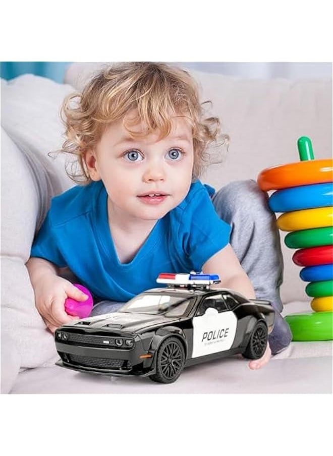 Generic - Dodge Challenger Hellcat Police Car Model Car, Zinc Alloy Pull Back Toy Car with Sound and Light for Kids Boy Girl Gift - Image 1