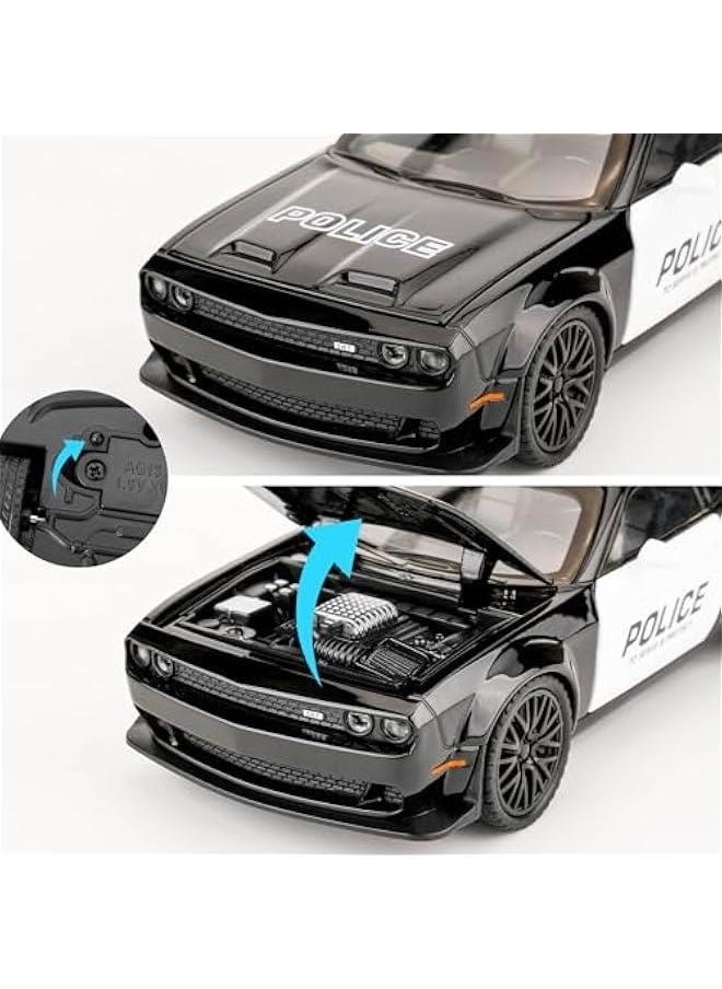 Generic - Dodge Challenger Hellcat Police Car Model Car, Zinc Alloy Pull Back Toy Car with Sound and Light for Kids Boy Girl Gift - Image 1