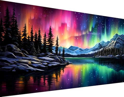 mrpwnle Northern Lights Diamond Art Painting Kits for Adults5D Large Size Aurora Diamond Art Painting for Beginners DIY Round Full Drill Aurora Landscape Gem Art Crafts Kits 276x158in - Image 1