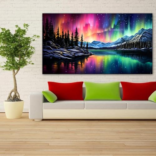 mrpwnle Northern Lights Diamond Art Painting Kits for Adults5D Large Size Aurora Diamond Art Painting for Beginners DIY Round Full Drill Aurora Landscape Gem Art Crafts Kits 276x158in - Image 3