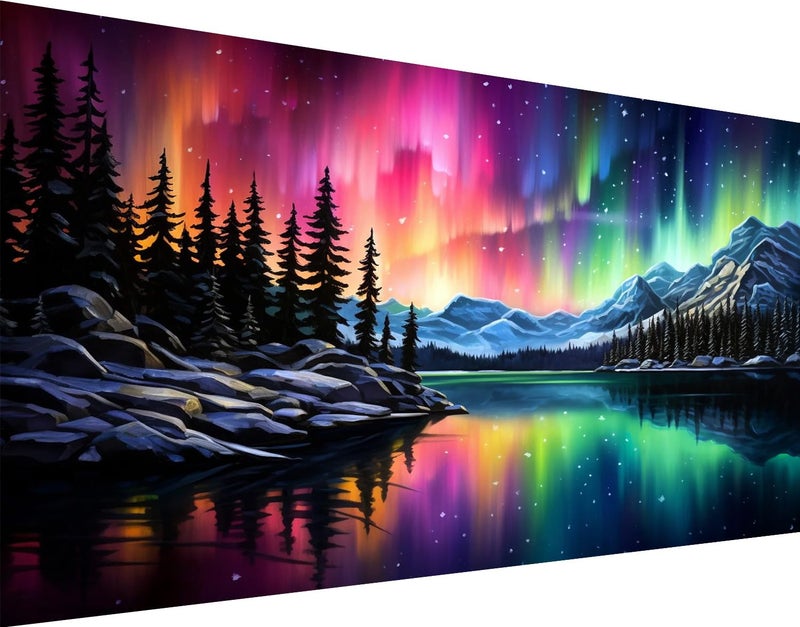 mrpwnle Northern Lights Diamond Art Painting Kits for Adults5D Large Size Aurora Diamond Art Painting for Beginners DIY Round Full Drill Aurora Landscape Gem Art Crafts Kits 276x158in - Image 2