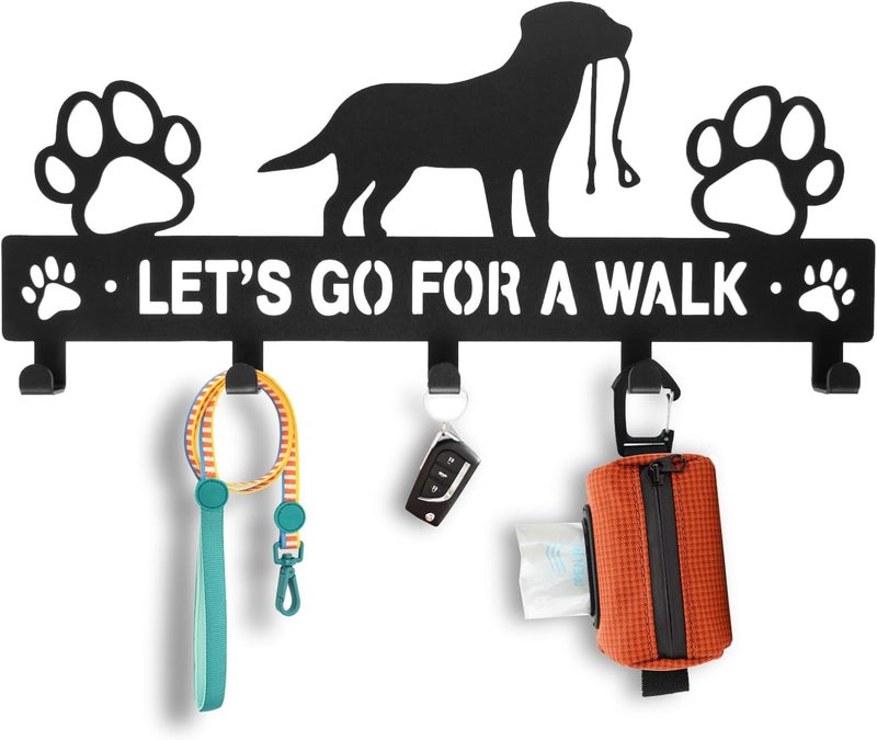 BienBion 5-Hooks Dog Leash Holder for Wall,Doorway Dog Hooks for Wall,Dog Outdoor Stuffs Storager Rack for Hanging Dog Vest Harness,Leash,Collar,Keys,Dog Iron Leash Hooks for Wall (A-Black) - Image 1