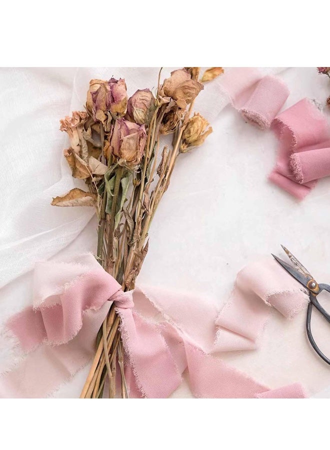 3 Rolls Nude & Cream White Handmade Chiffon Ribbon,4 cmx 5M Frayed Fringe Silk Ribbons for Gifts Wrapping, Wedding Invitations, Bridal Bouquets, Decorations - Image 4