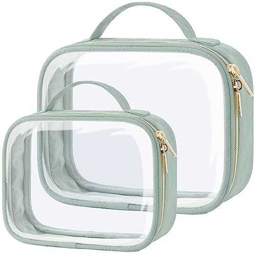 PACKISM TSA Approved Toiletry Bag, 2 Pack Clear Makeup Bags with Handle Large Opening, Clear Toiletry Bag Fit Carry-on Travel Essential, Travel Bags for Toiletries, Laurel Green - Image 1