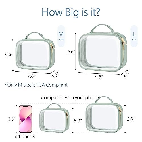PACKISM TSA Approved Toiletry Bag, 2 Pack Clear Makeup Bags with Handle Large Opening, Clear Toiletry Bag Fit Carry-on Travel Essential, Travel Bags for Toiletries, Laurel Green - Image 5