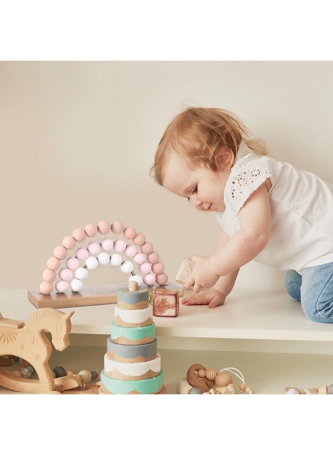 Arrowbash Cute Pink Rainbow Girls Room Decoration 8.66 x 5 Inch Boho Standability Pastel Kids Nursery Playroom Kids Bedroom Decor Bookshelf Wooden Rainbow Decor (Pink) - Image 3