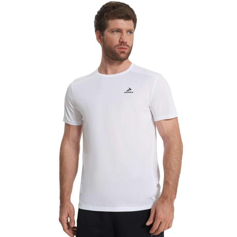 Demix Men’s Training T-Shirt – MOVI Wick Moisture-Wicking and Breathable Fabric for Comfort and Freedom of Movement (UAE/KSA, Alpha, S, Regular, Regular, Standard, Black 2 pcs & White 2 pcs) - Image 3