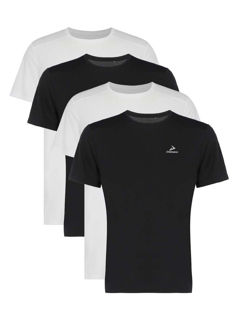 Demix Men’s Training T-Shirt – MOVI Wick Moisture-Wicking and Breathable Fabric for Comfort and Freedom of Movement (UAE/KSA, Alpha, S, Regular, Regular, Standard, Black 2 pcs & White 2 pcs) - Image 1